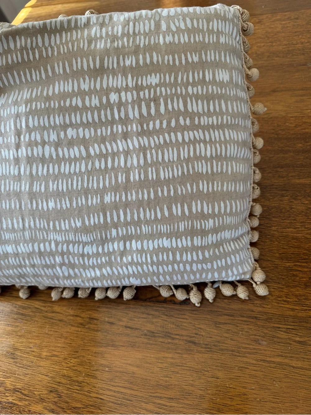 Custom Rebecca Atwood Lumbar Pillow with Jute Pom Pom Trim - 12x18